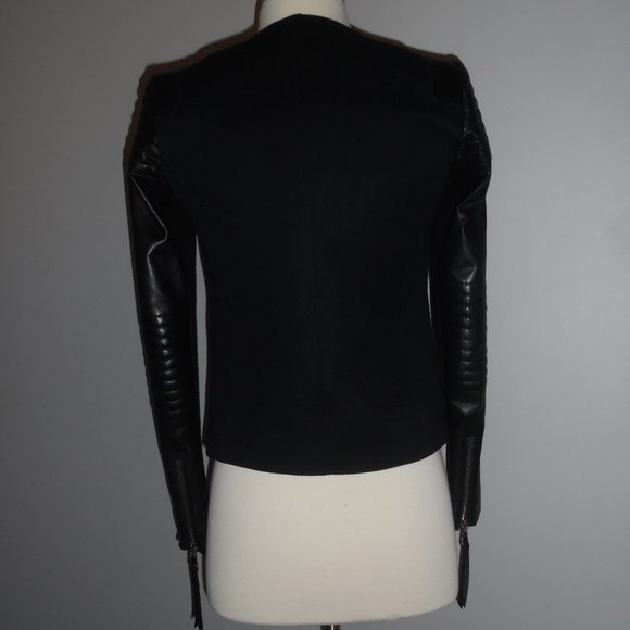 REBECCA TAYLOR Moto Biker Leather Quilted Twill Quilt Oversized Jacket 2‎ XS - Picture 4 of 14